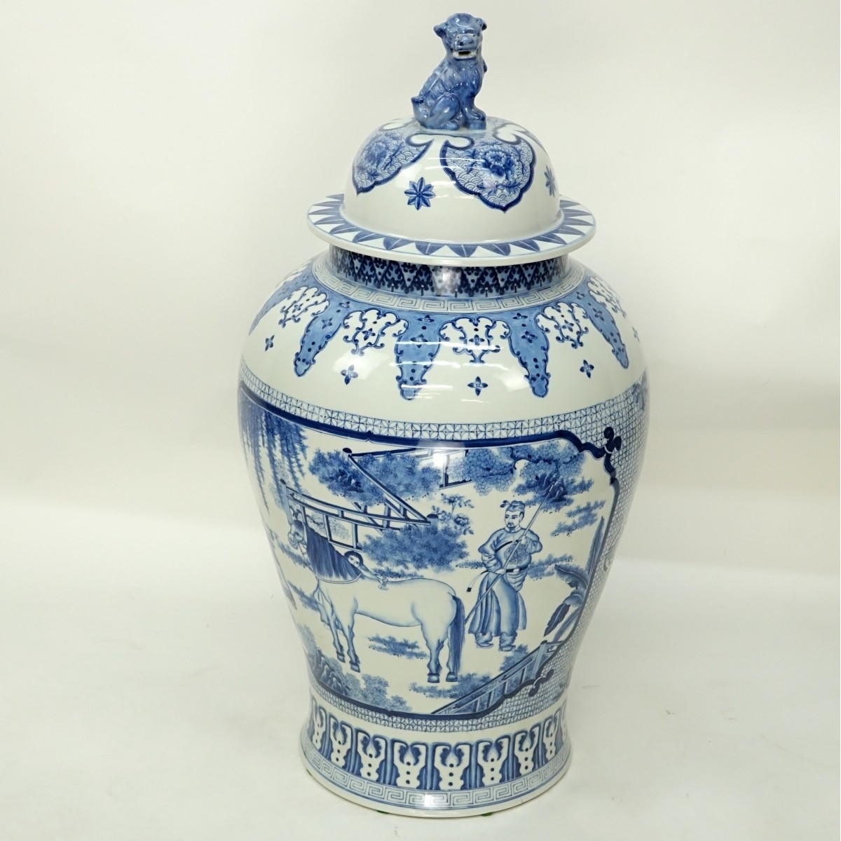 Lg Mid Century Chinese Blue & White Porcelain Urn