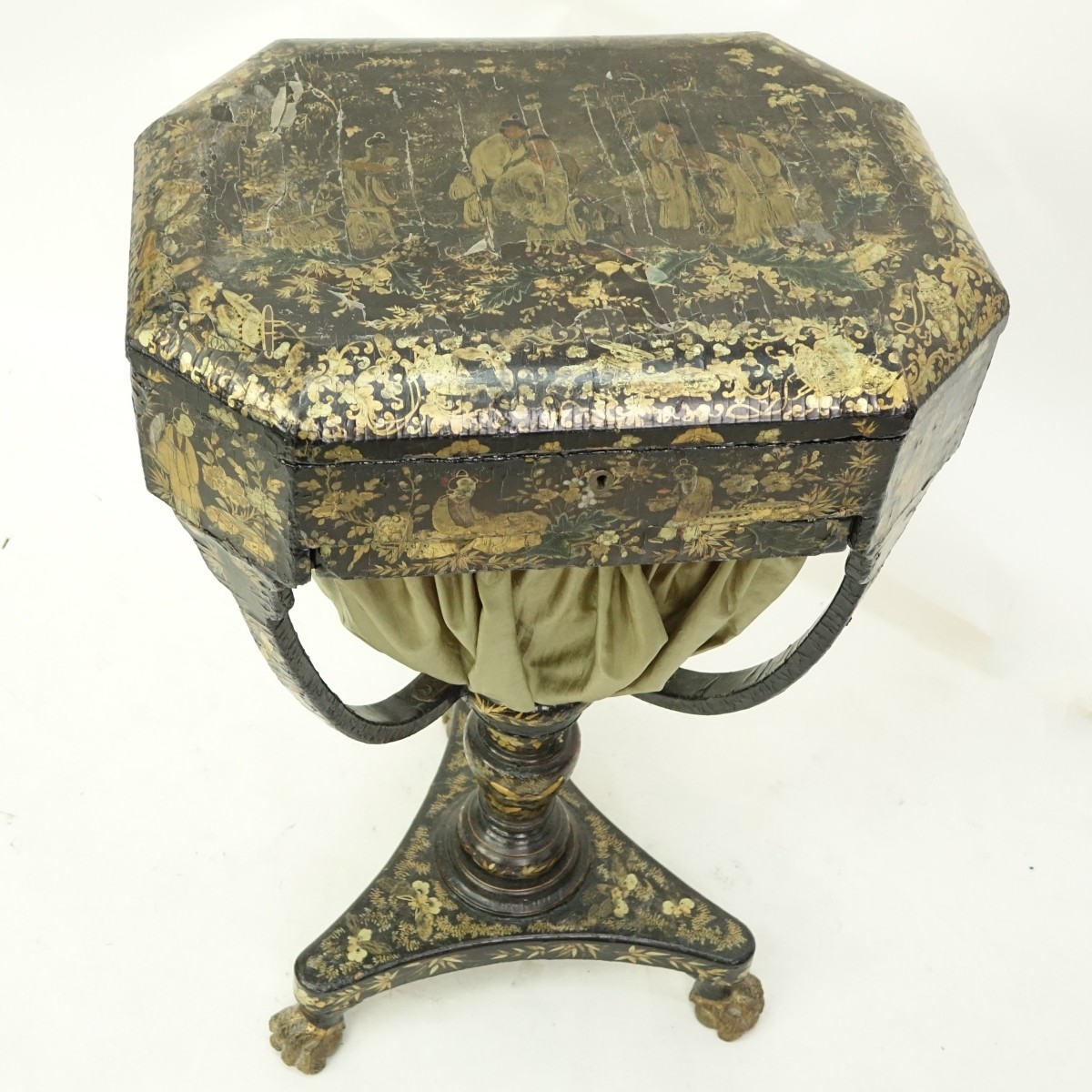 19th C English Regency Chinoiserie Sewing Stand