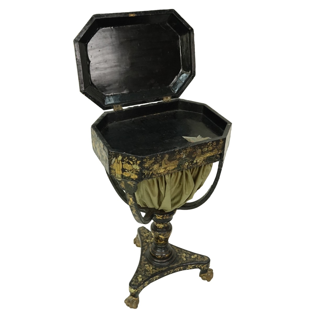 19th C English Regency Chinoiserie Sewing Stand