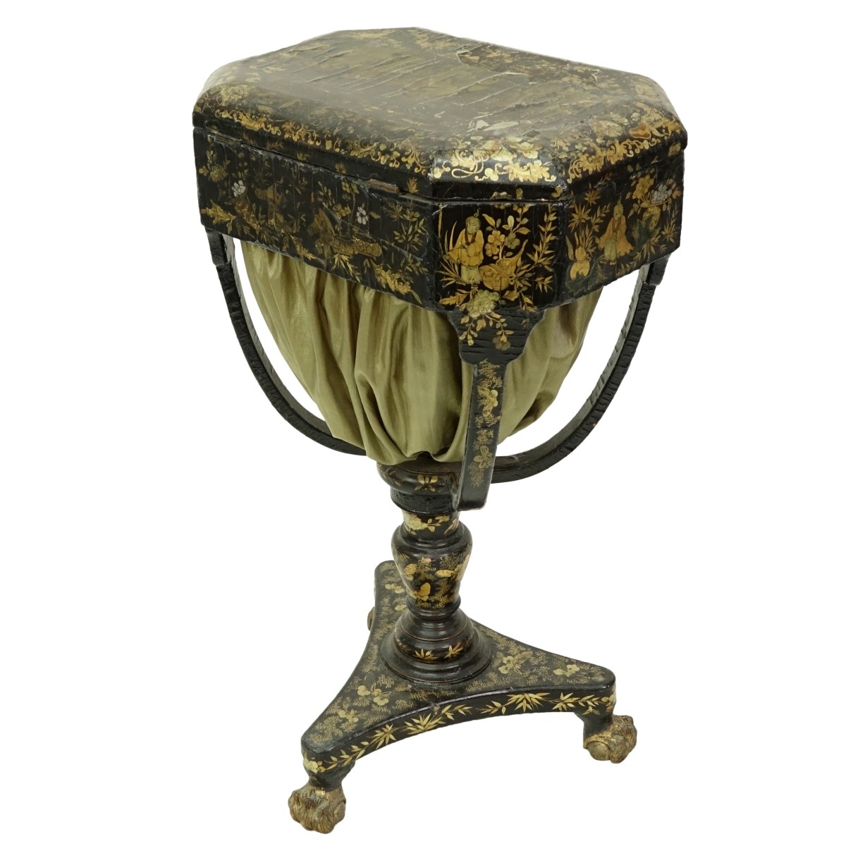 19th C English Regency Chinoiserie Sewing Stand