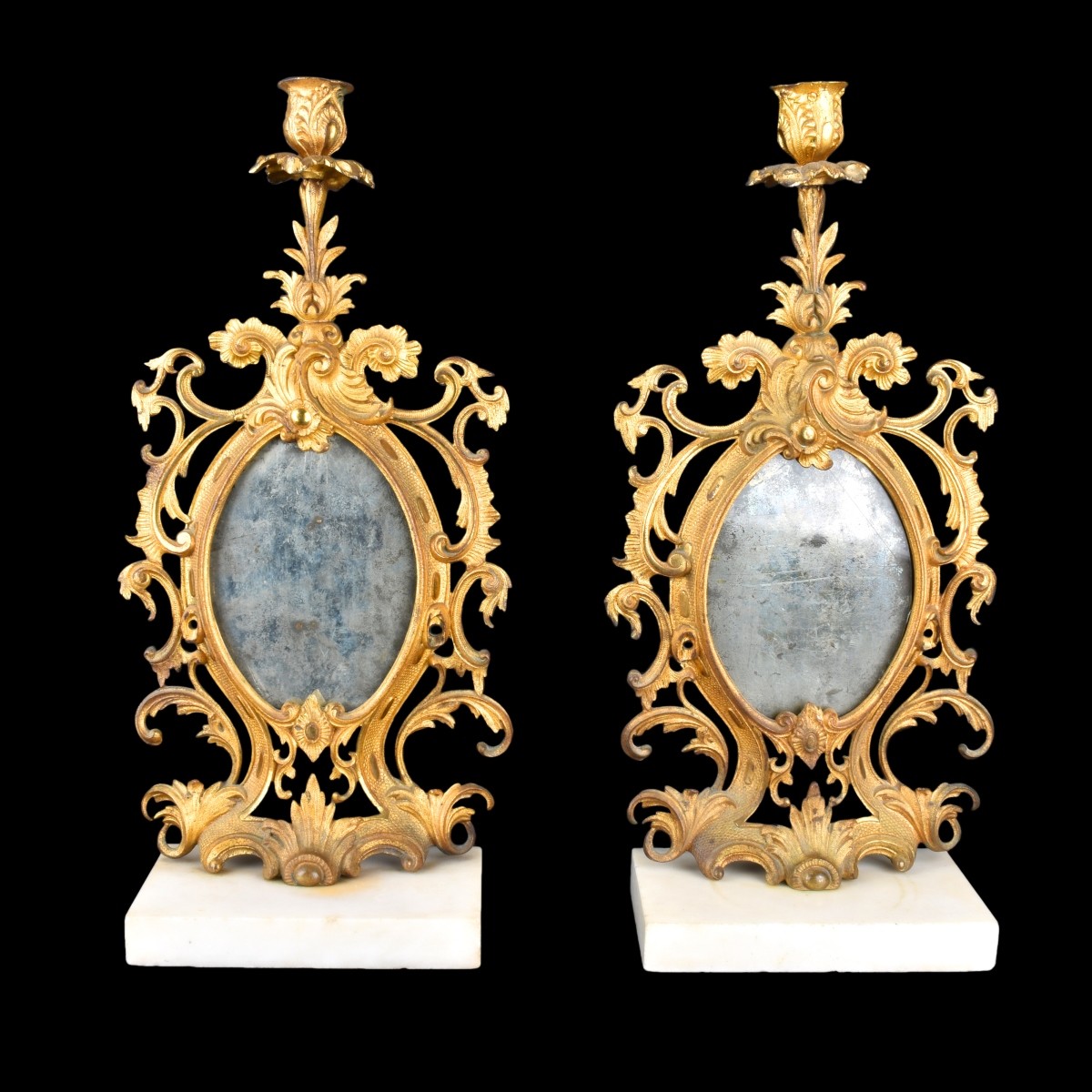 Pair Antique Gilt Bronze and Marble Candlesticks