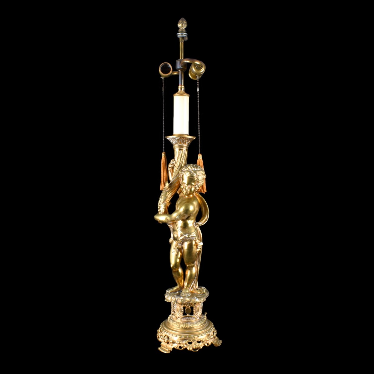 20th Century Gilt Bronze Putti Figural Lamp