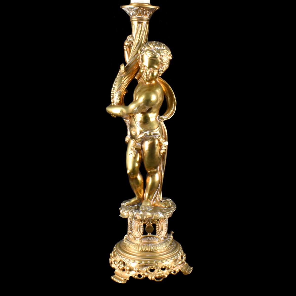 20th Century Gilt Bronze Putti Figural Lamp