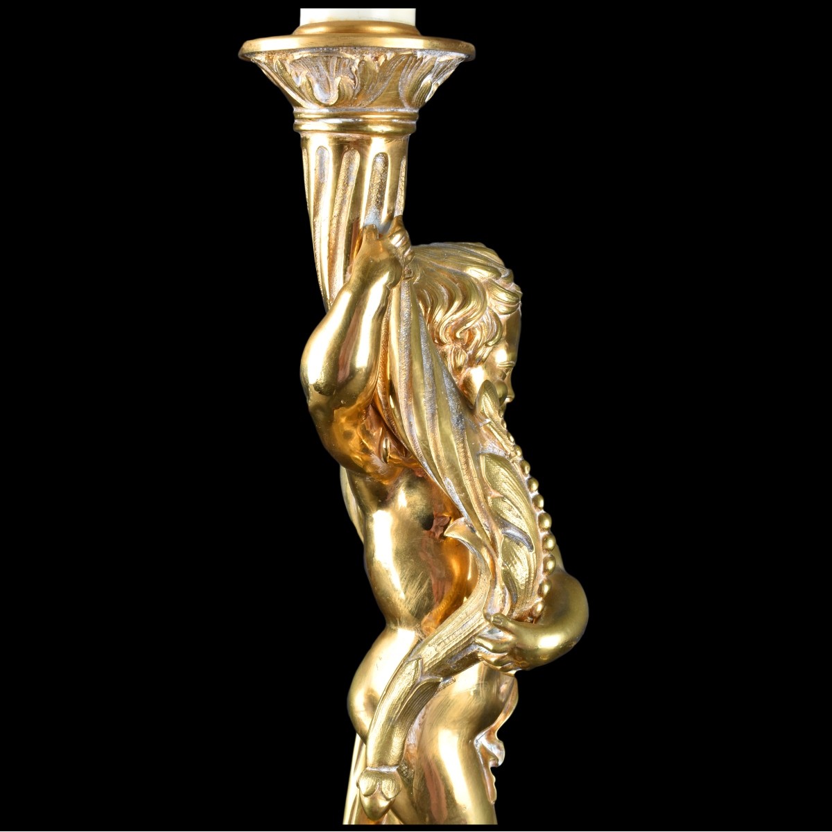 20th Century Gilt Bronze Putti Figural Lamp