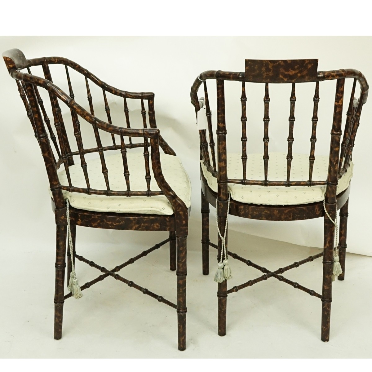 Pair of Faux Tortoise Bamboo Stylized Armchairs