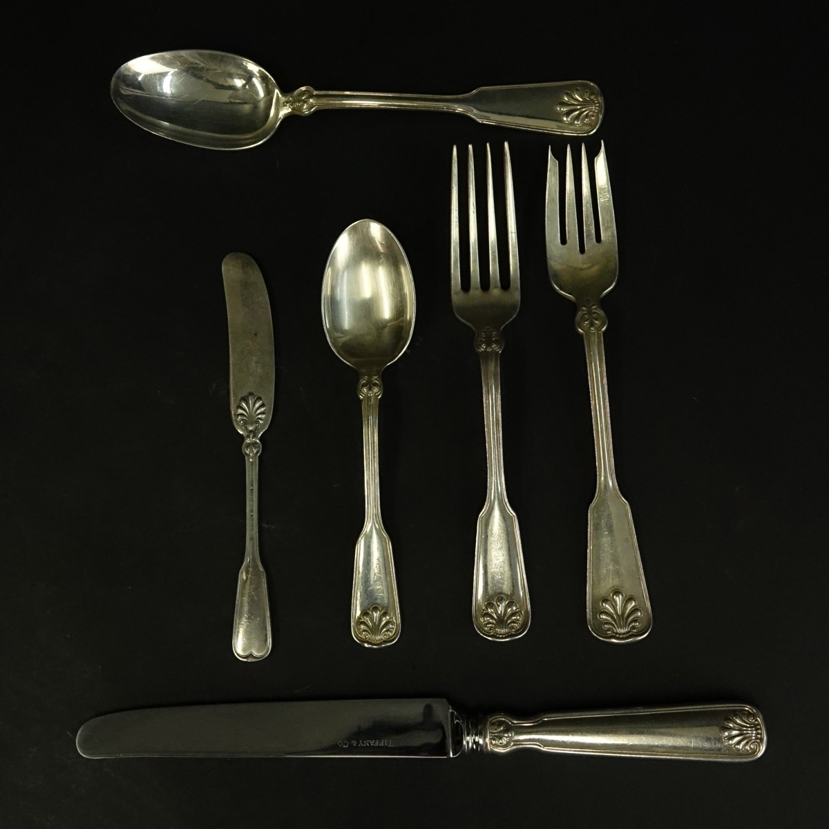 72 Pieces Tiffany Shell & Thread Flatware