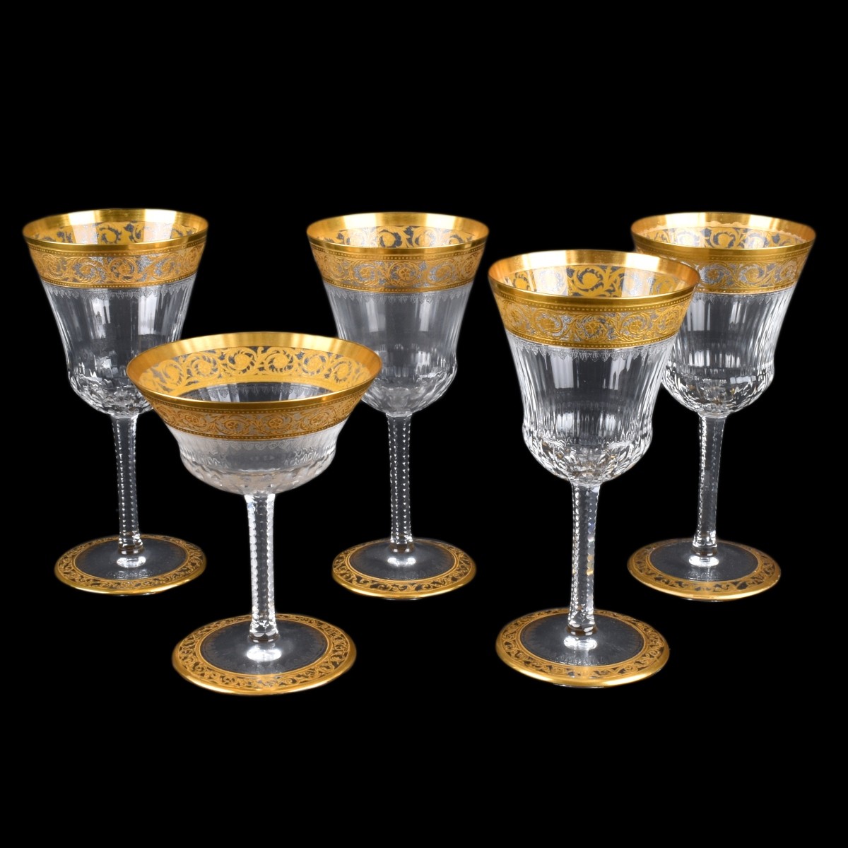Five (5) St Louis Thistle Wine Glasses