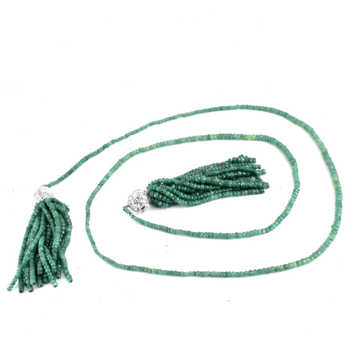 Emerald, Diamond, White Gold Tassel Necklace