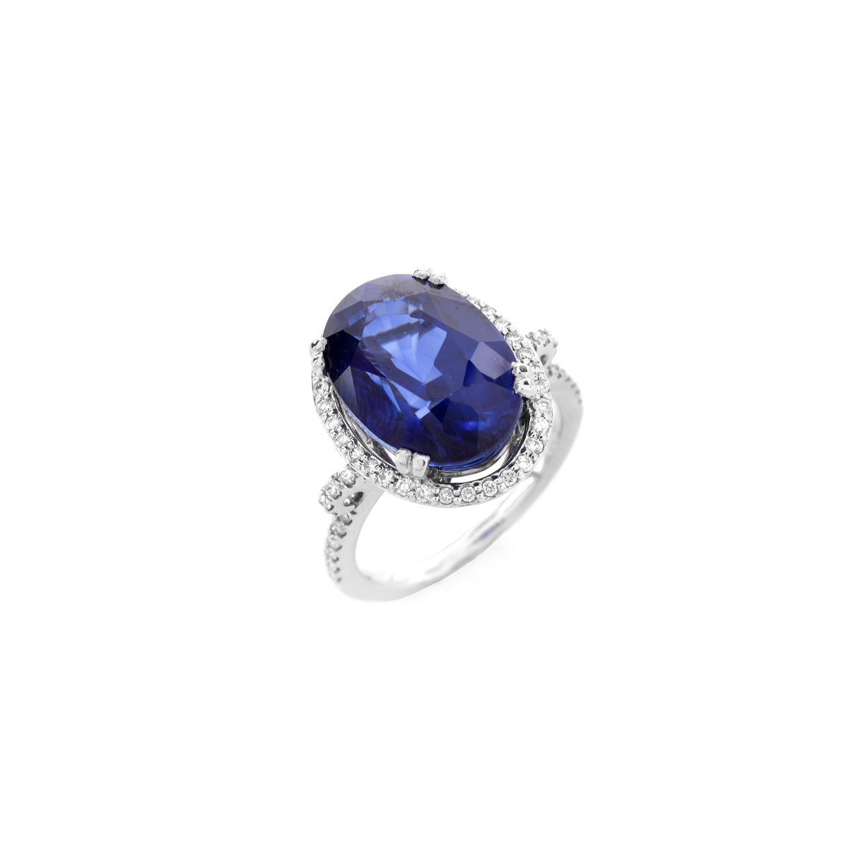 Oval Cut Sapphire, Diamond &14 Kt White Gold Ring