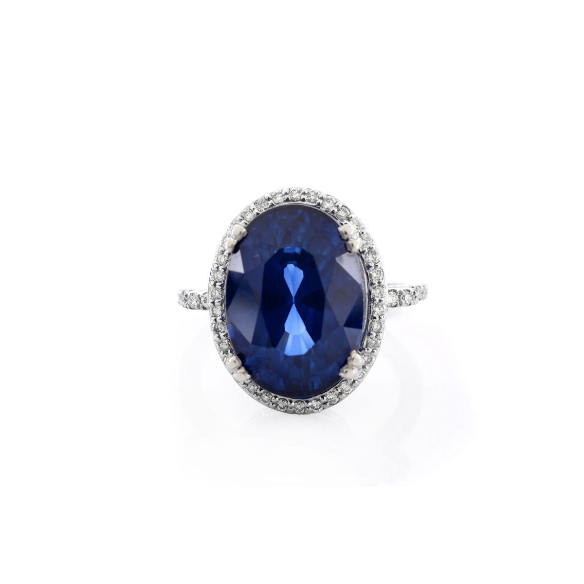 Oval Cut Sapphire, Diamond &14 Kt White Gold Ring