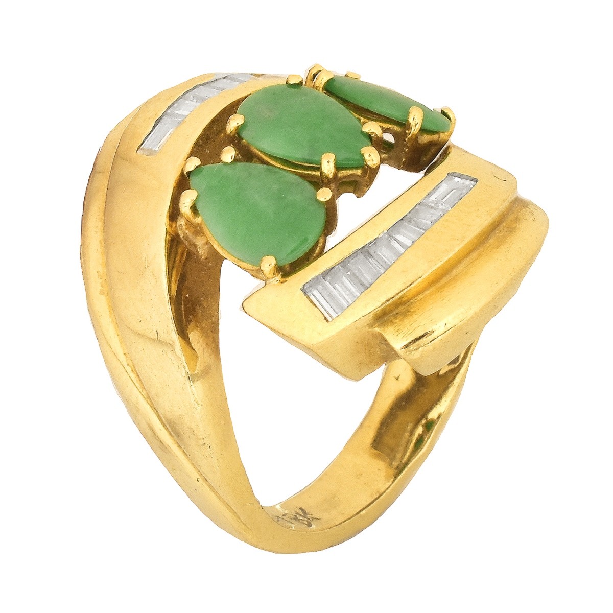 Vintage Jade, Diamond and 18K Gold Ring