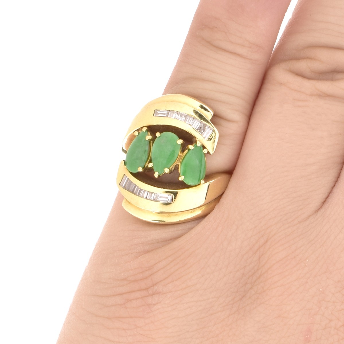 Vintage Jade, Diamond and 18K Gold Ring