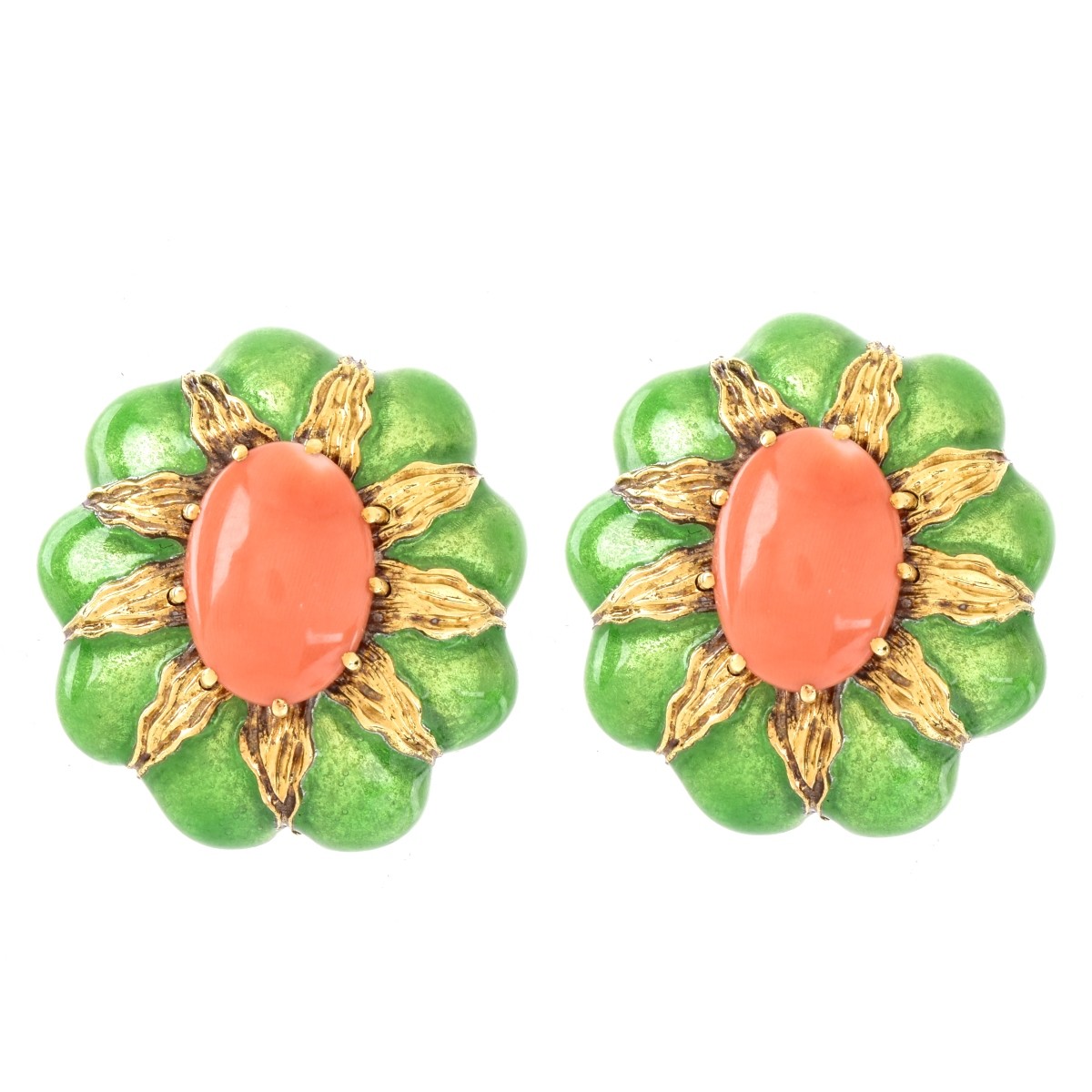 Enamel and Coral 18K Gold Earrings