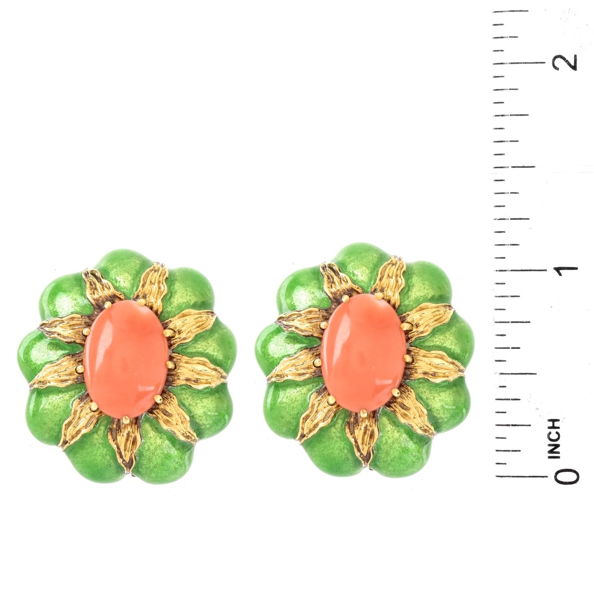 Enamel and Coral 18K Gold Earrings