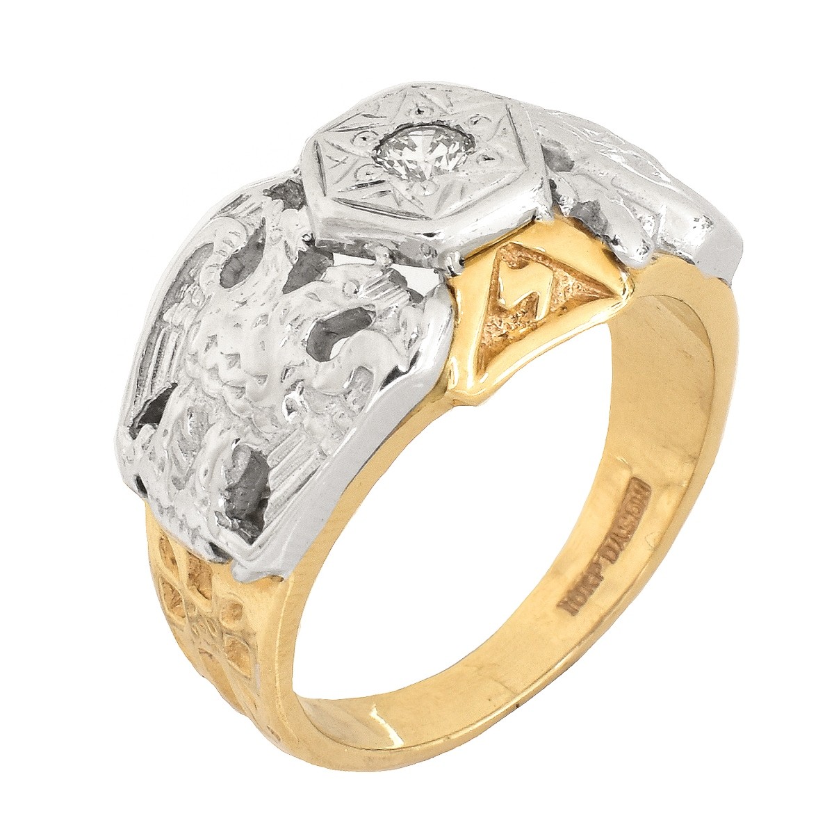 Man's Diamond and 10K Gold Masonic Ring