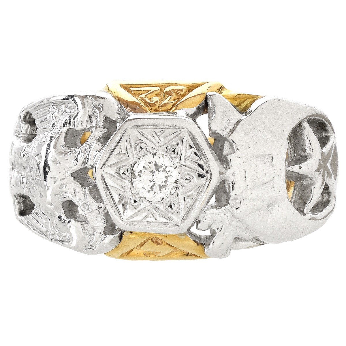 Man's Diamond and 10K Gold Masonic Ring