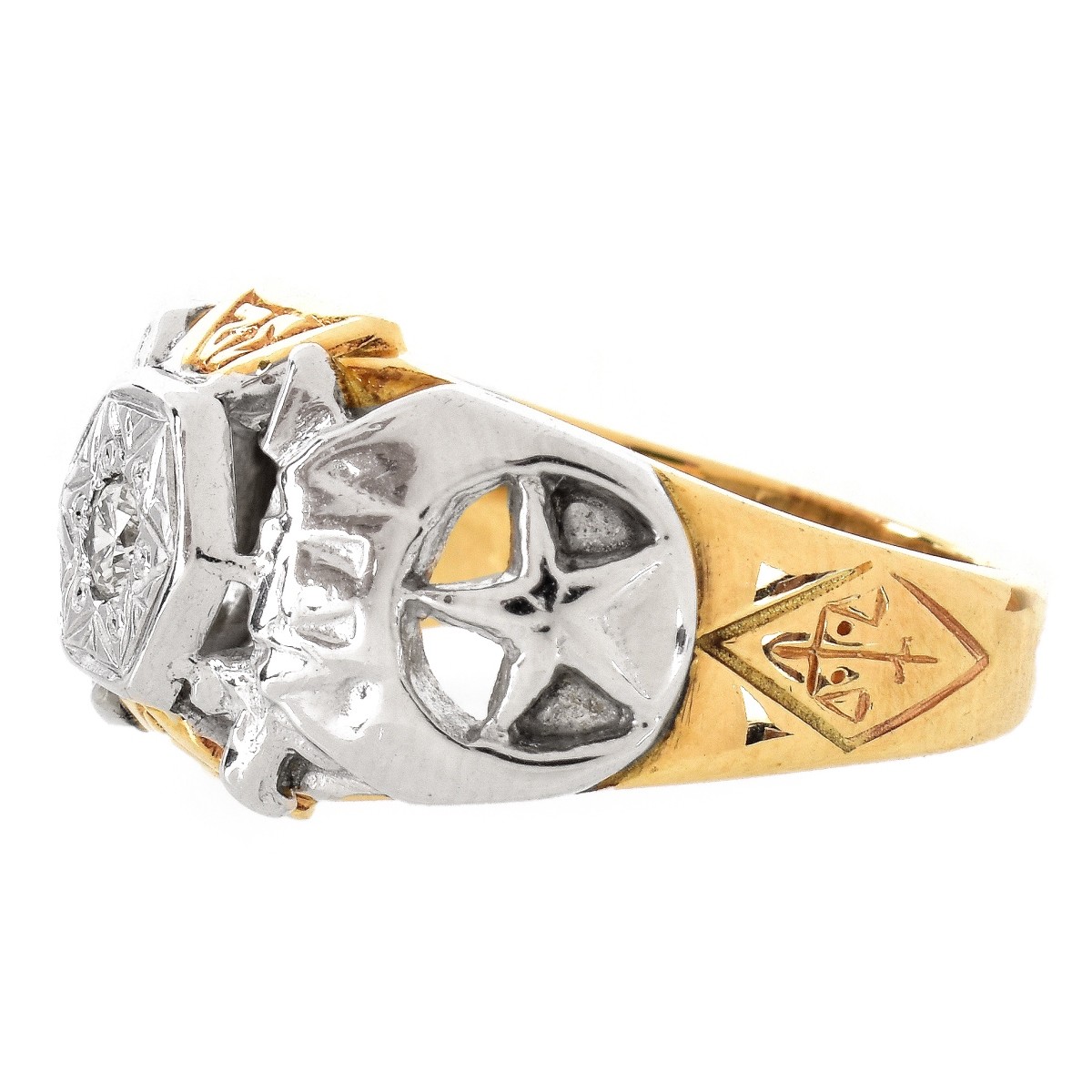 Man's Diamond and 10K Gold Masonic Ring