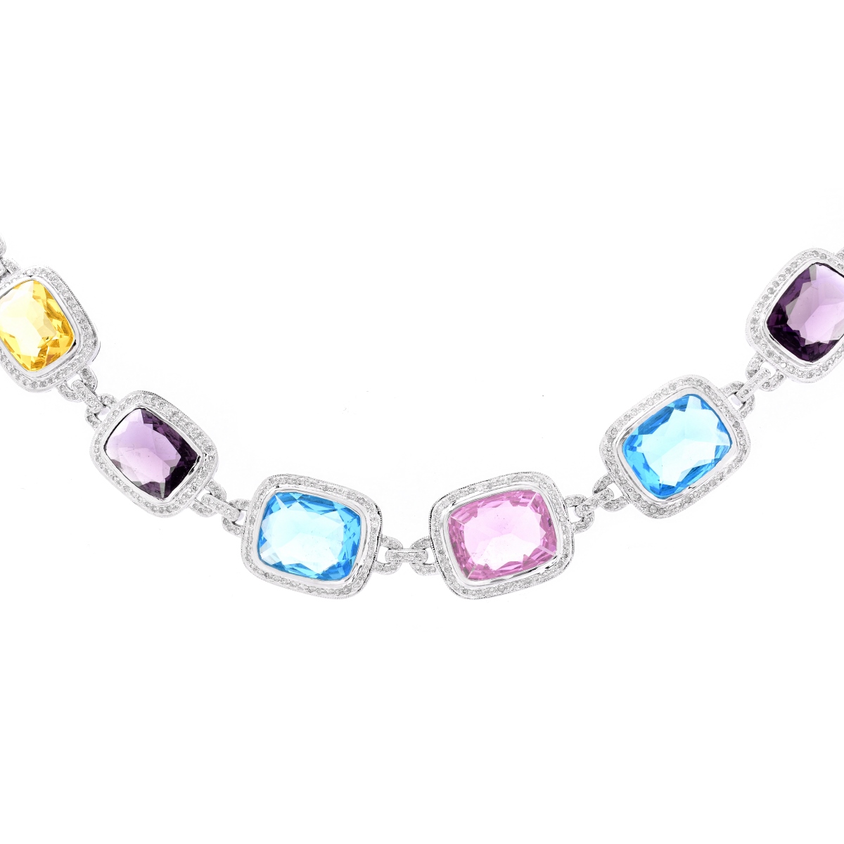 Diamond, Multi Color Quartz and 14K Gold Necklace