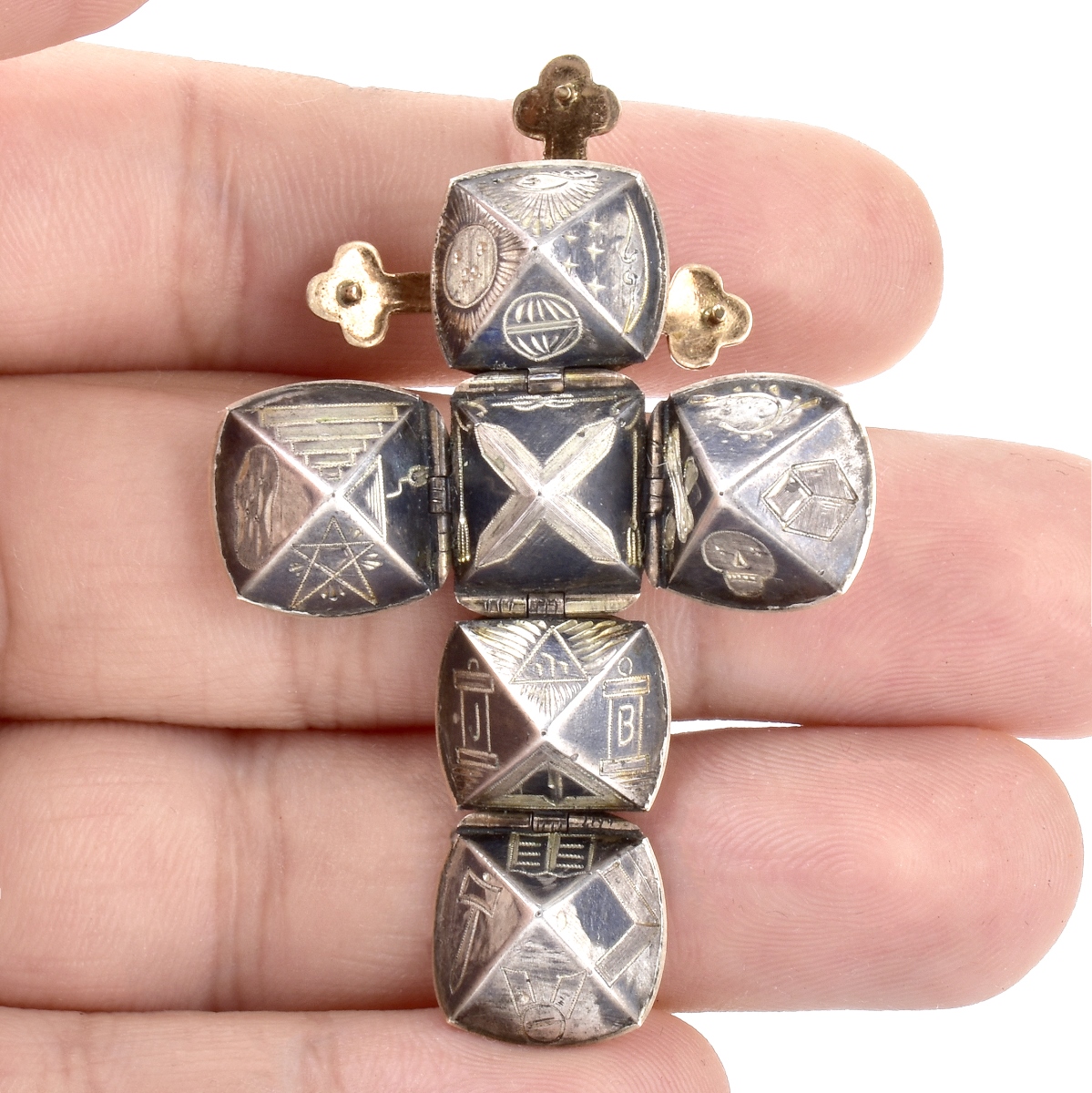 Antique 14K Gold and Silver Folding Cross Pendant