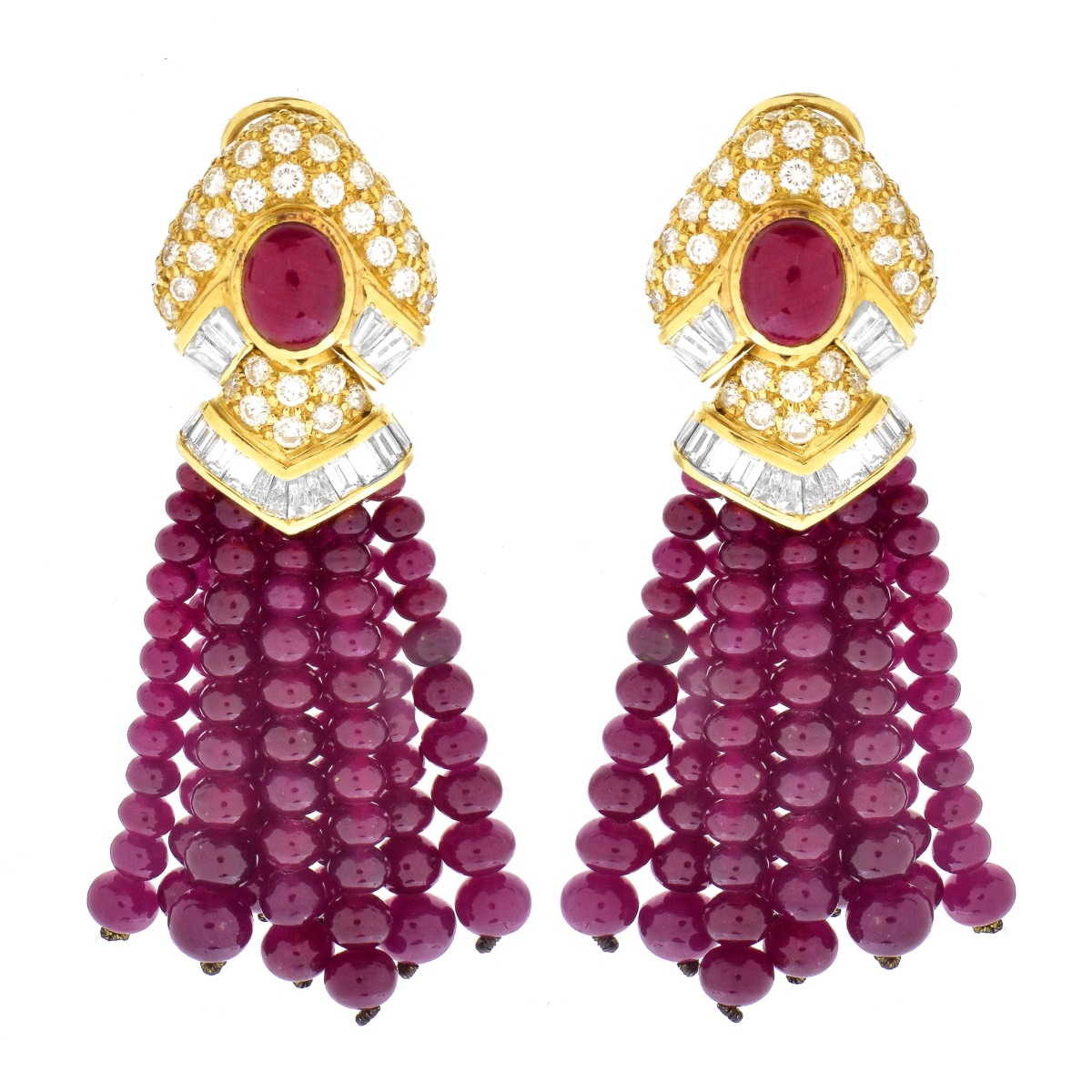 Burma Ruby, Diamond and 18K Gold Earrings