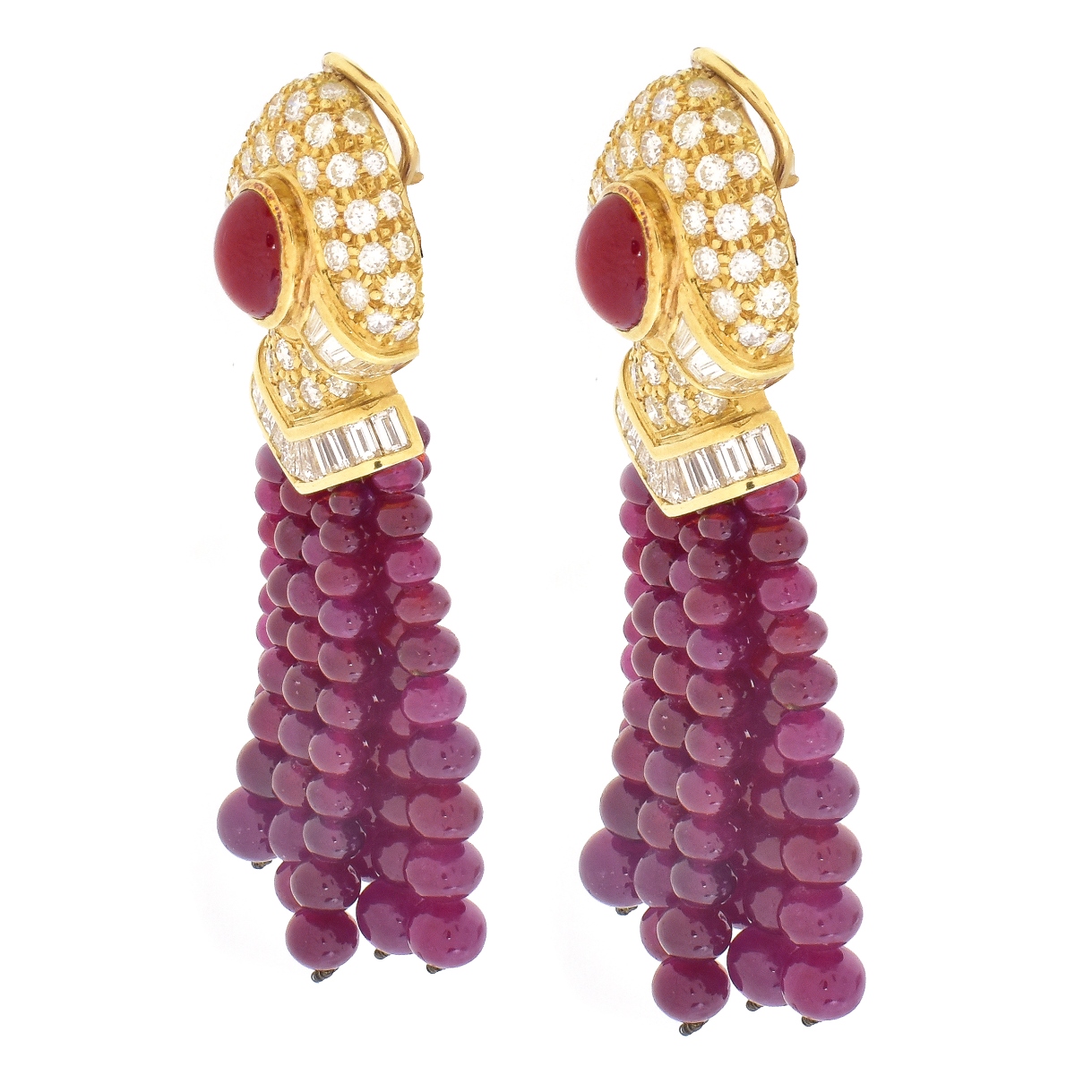 Burma Ruby, Diamond and 18K Gold Earrings