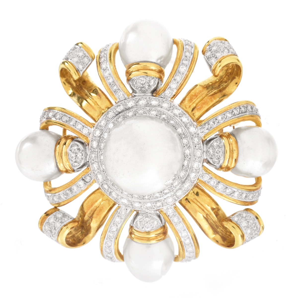 Pearl, Diamond and 18K Gold Brooch