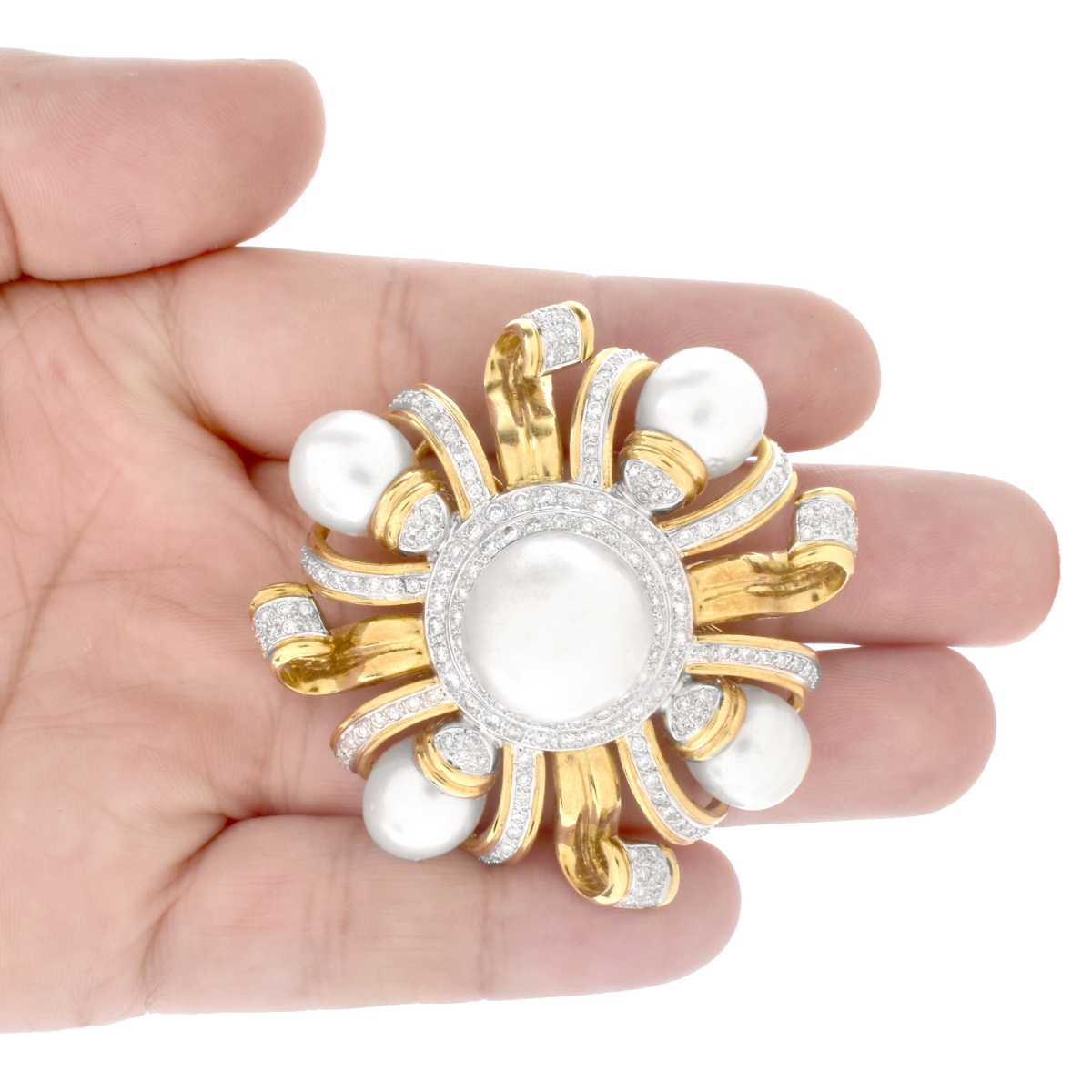 Pearl, Diamond and 18K Gold Brooch