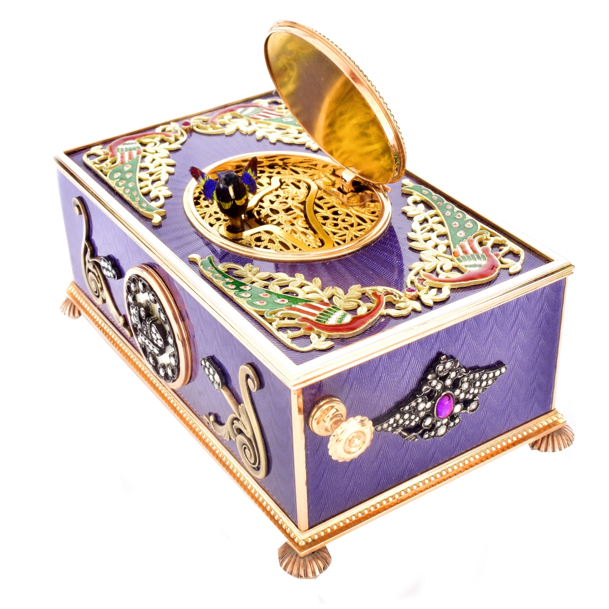 Russian 14K Gold and Enamel Bird Box