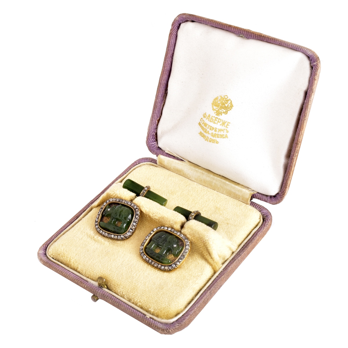 Faberge Jade, Diamond and 14K Cufflinks