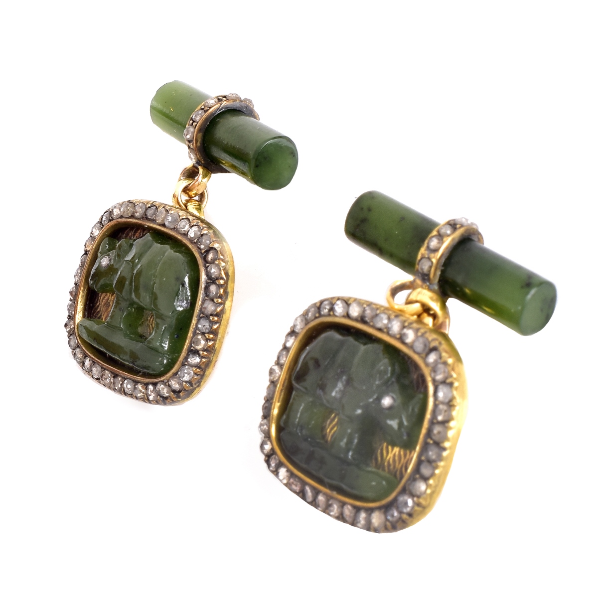 Faberge Jade, Diamond and 14K Cufflinks