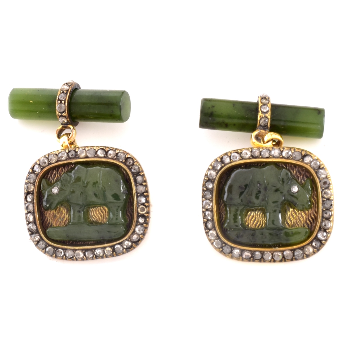 Faberge Jade, Diamond and 14K Cufflinks