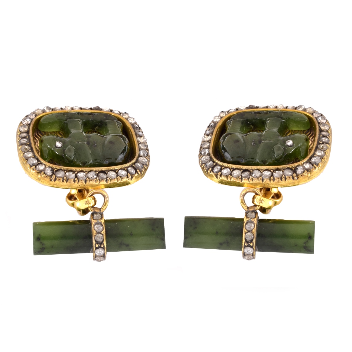 Faberge Jade, Diamond and 14K Cufflinks