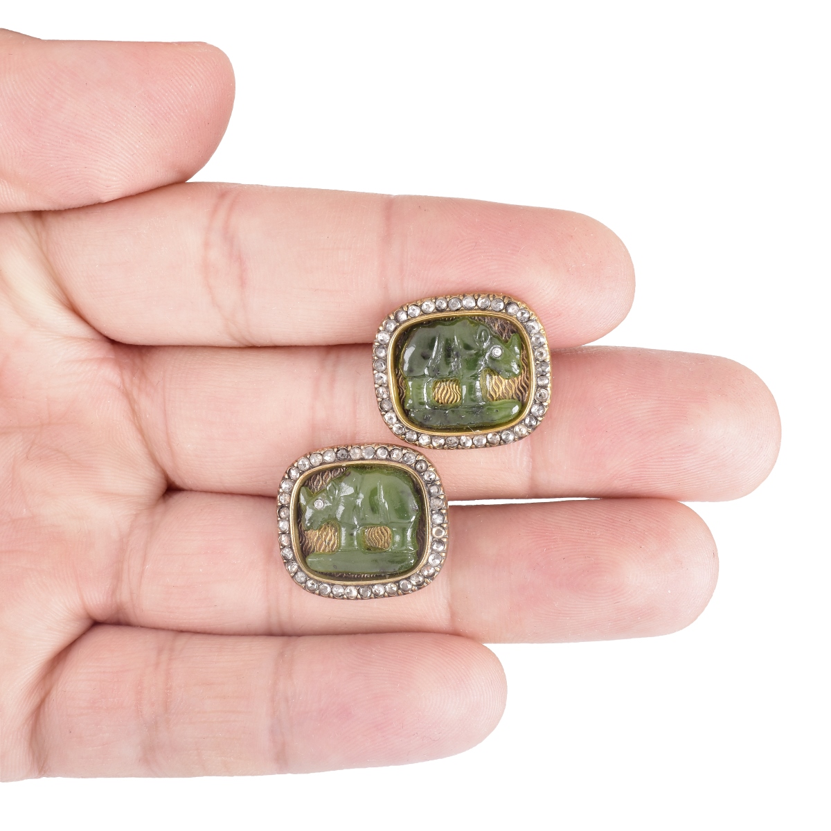 Faberge Jade, Diamond and 14K Cufflinks