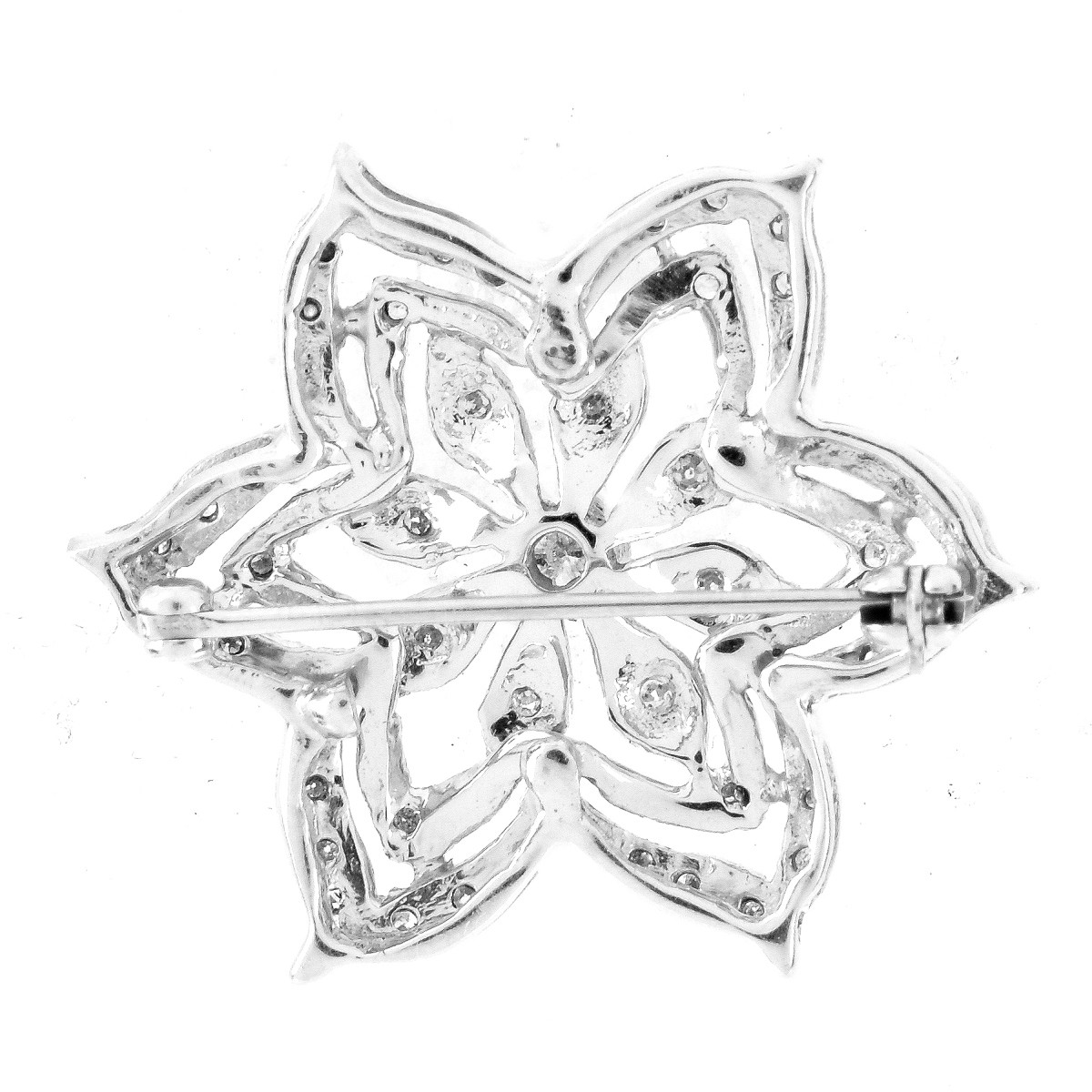 Vintage Diamond and 14K Gold Flower Brooch