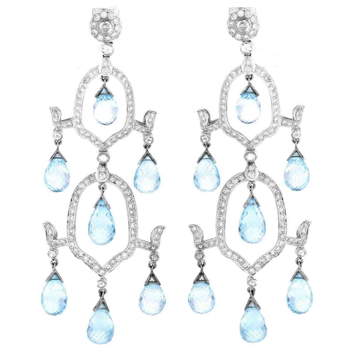 Blue Topaz, Diamond and 18K Gold Earrings