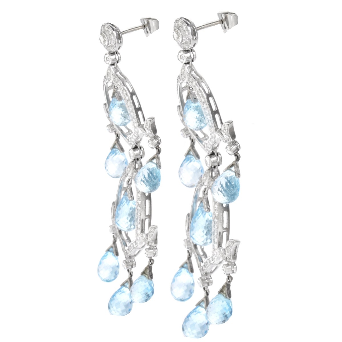 Blue Topaz, Diamond and 18K Gold Earrings