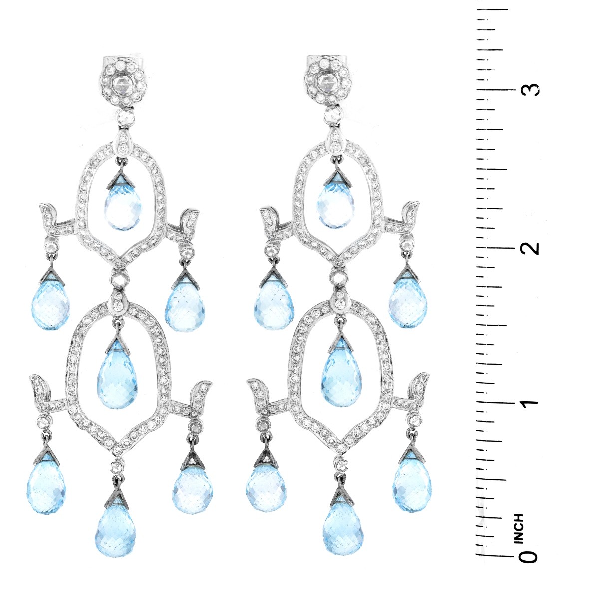 Blue Topaz, Diamond and 18K Gold Earrings