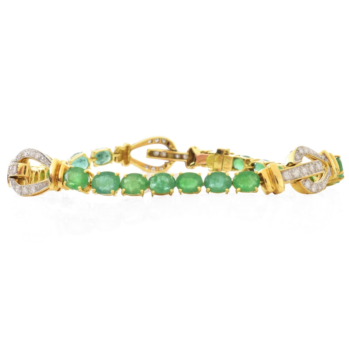 Vintage Emerald, Diamond and 18K Gold Bracelet