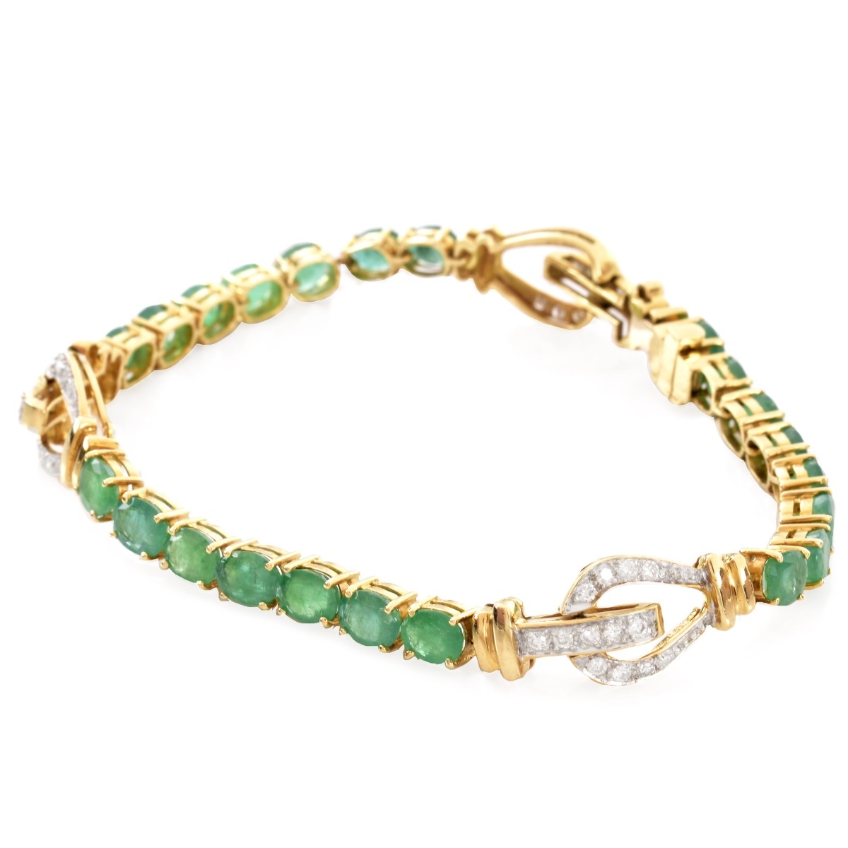 Vintage Emerald, Diamond and 18K Gold Bracelet