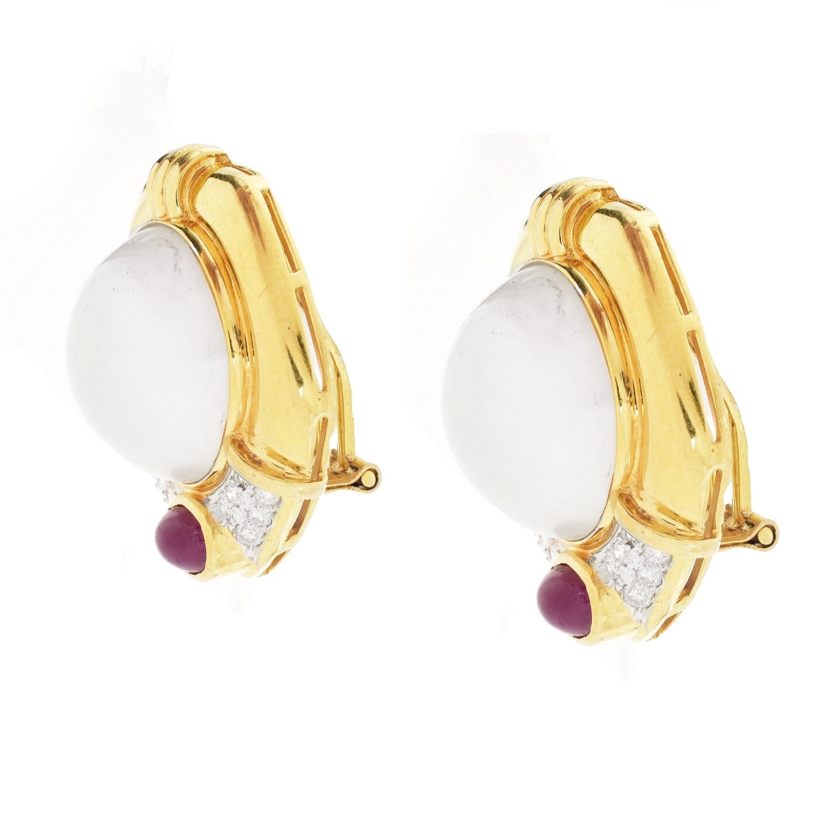 Pearl, Ruby, Diamond and 18K Gold Earrings