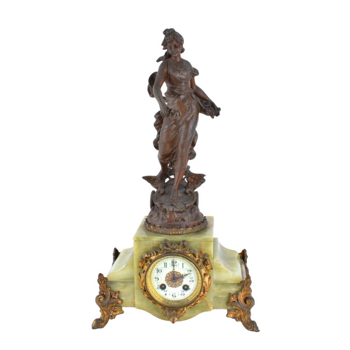 Antique Spelter And Onyx Clock