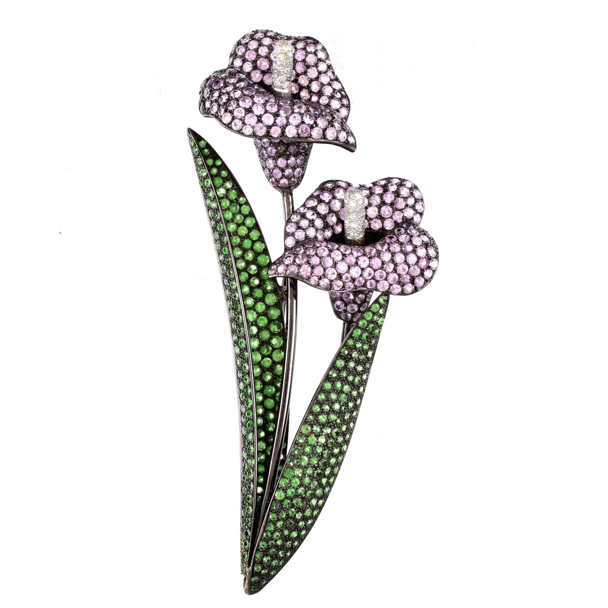 Pink Sapphire, Garnet, Diamond and 18K Flower Pin