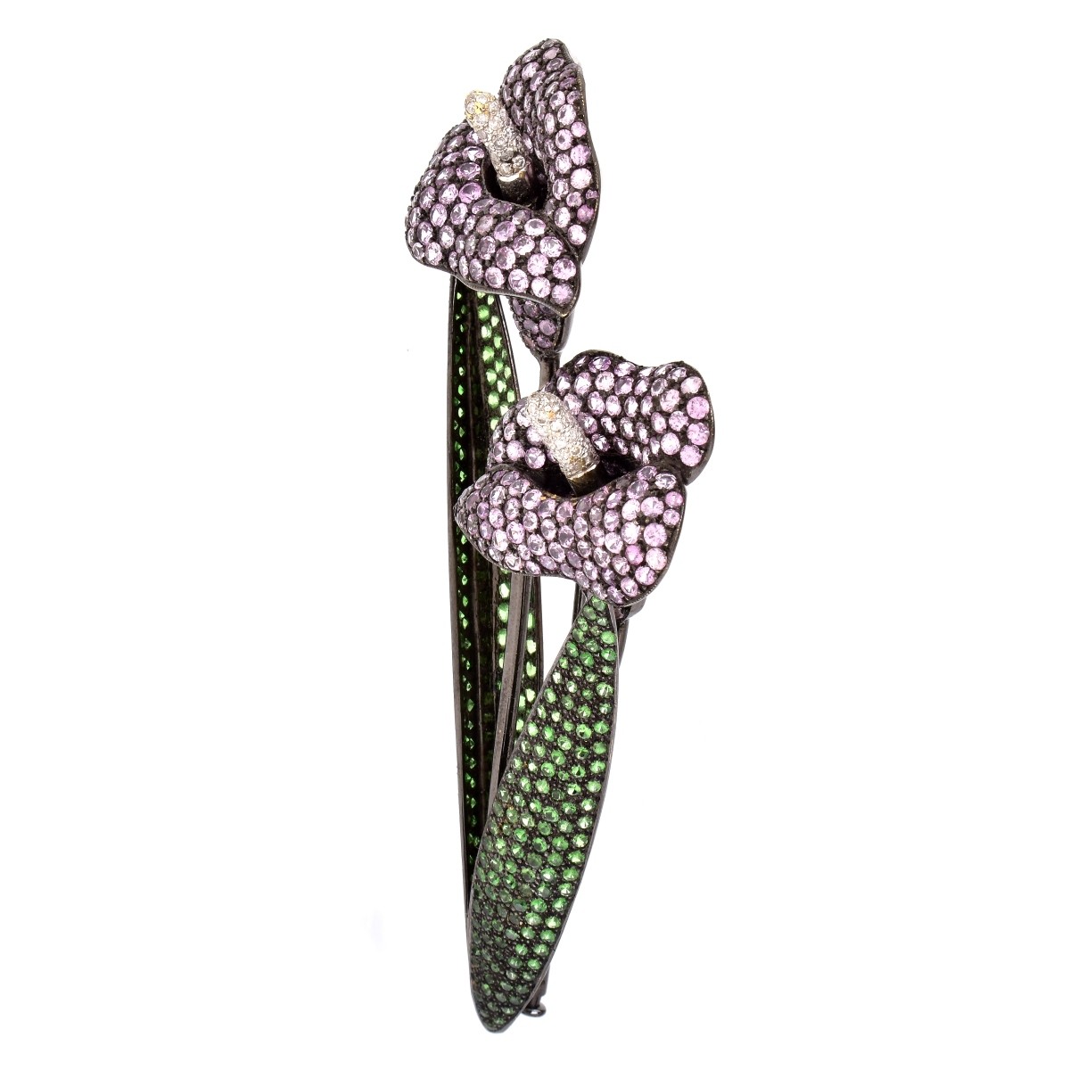 Pink Sapphire, Garnet, Diamond and 18K Flower Pin