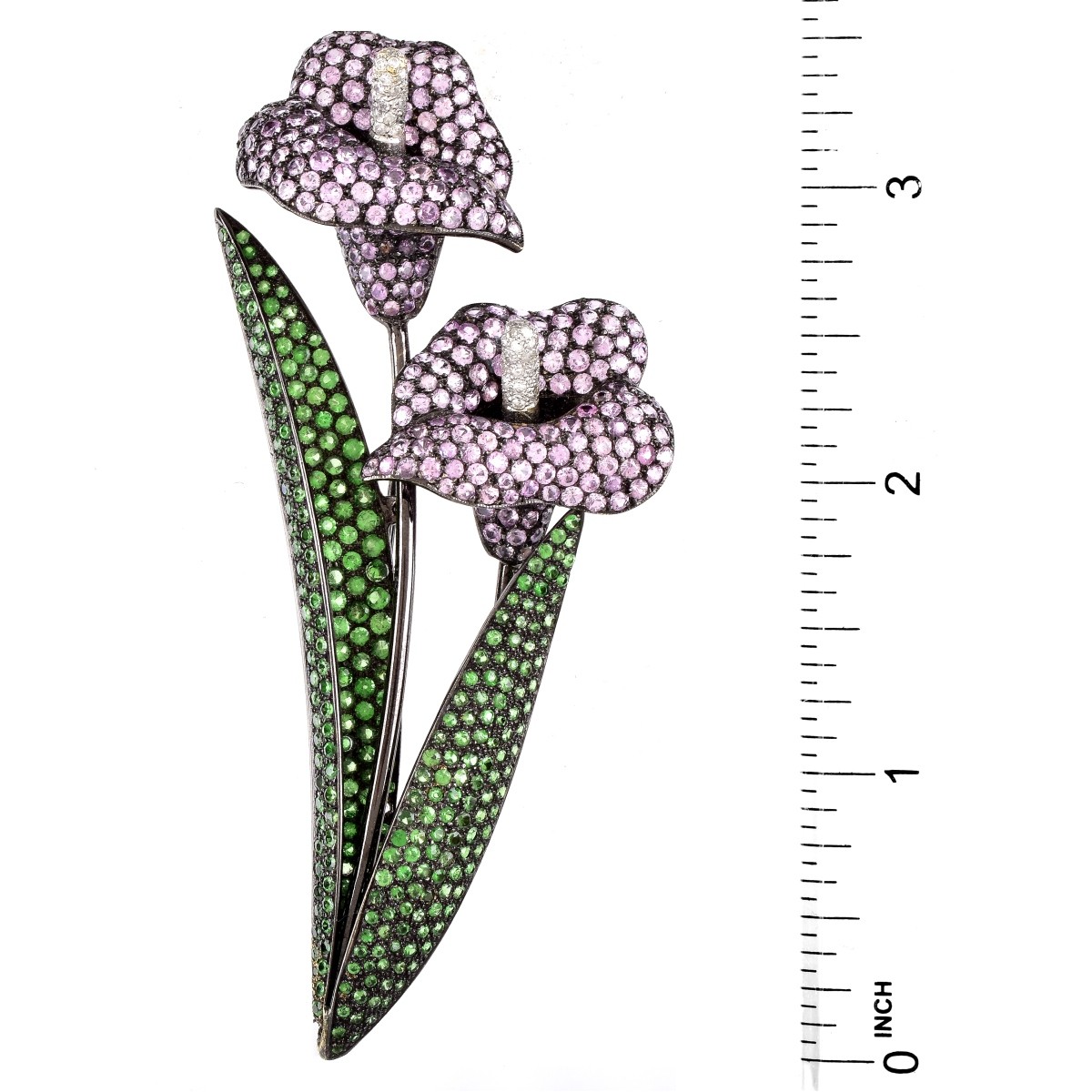 Pink Sapphire, Garnet, Diamond and 18K Flower Pin