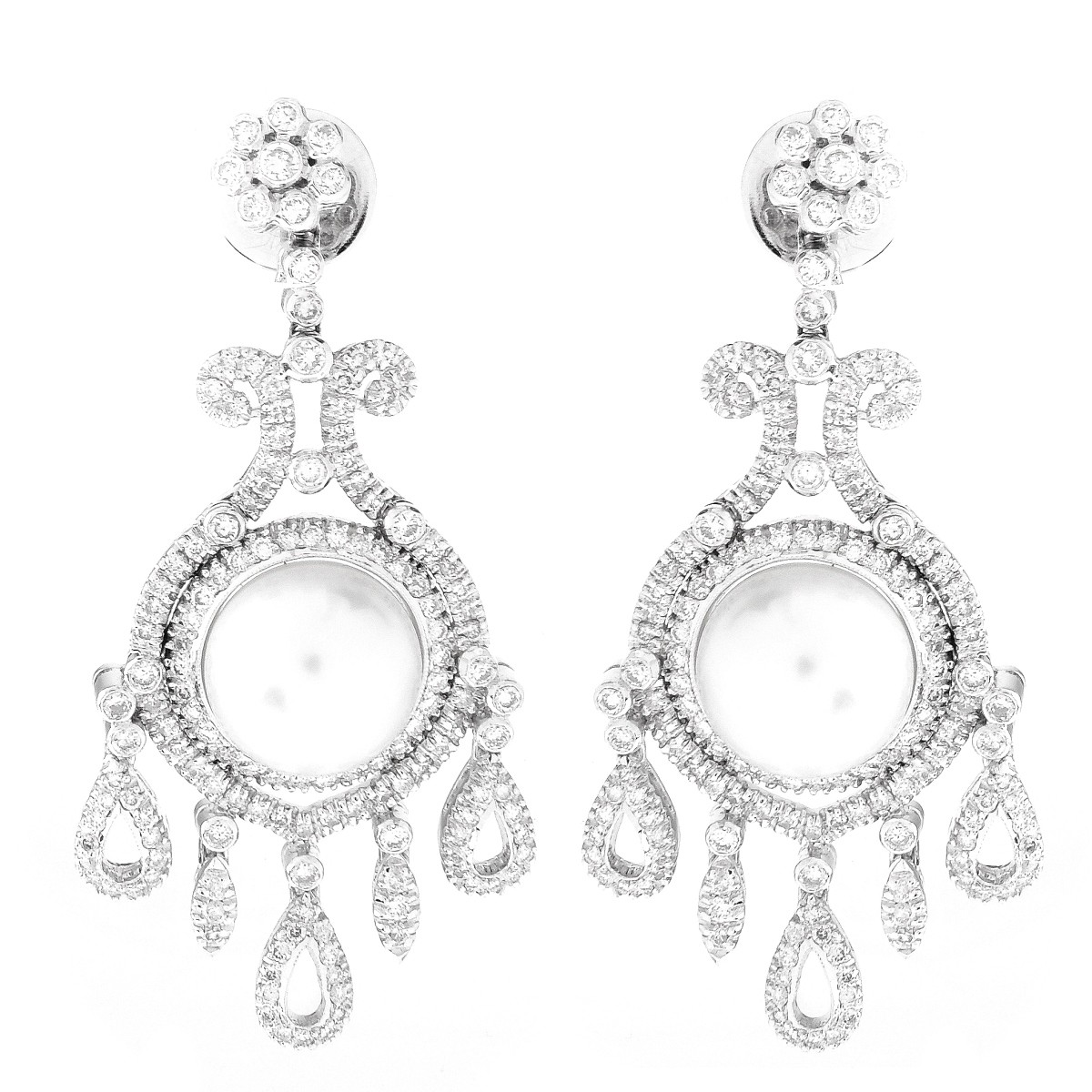 Diamond, Pearl and 18K Gold Earrings