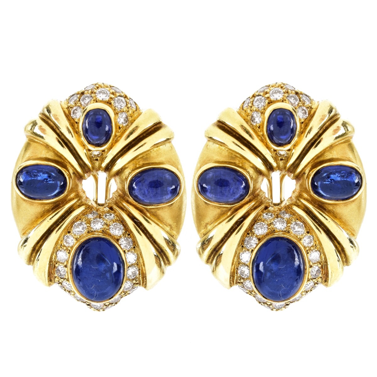 Vintage Sapphire, Diamond and 18K Gold Earrings