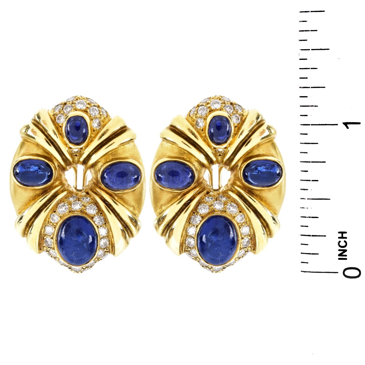 Vintage Sapphire, Diamond and 18K Gold Earrings