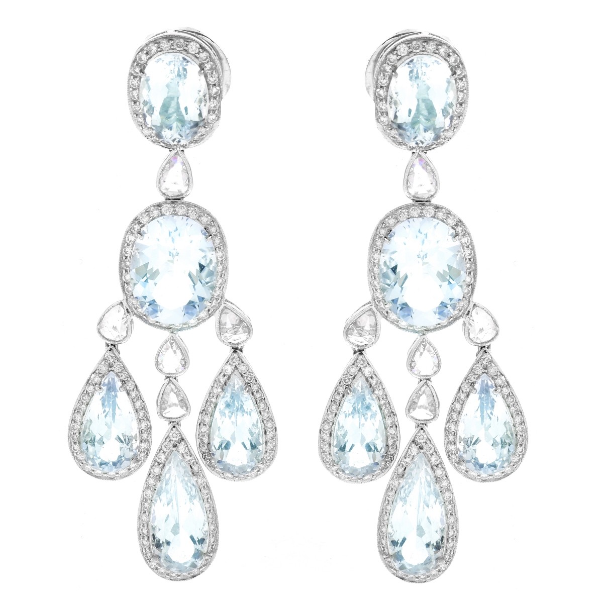 Aquamarine, Diamond and 18K Gold Earrings