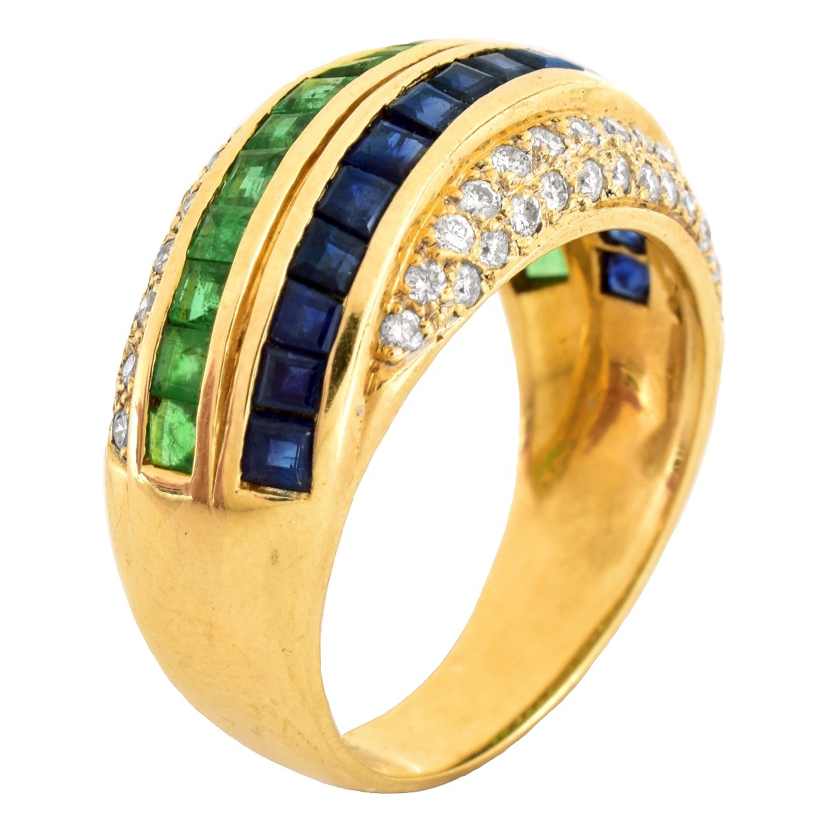 Diamond, Emerald, Sapphire and 18K Gold Ring