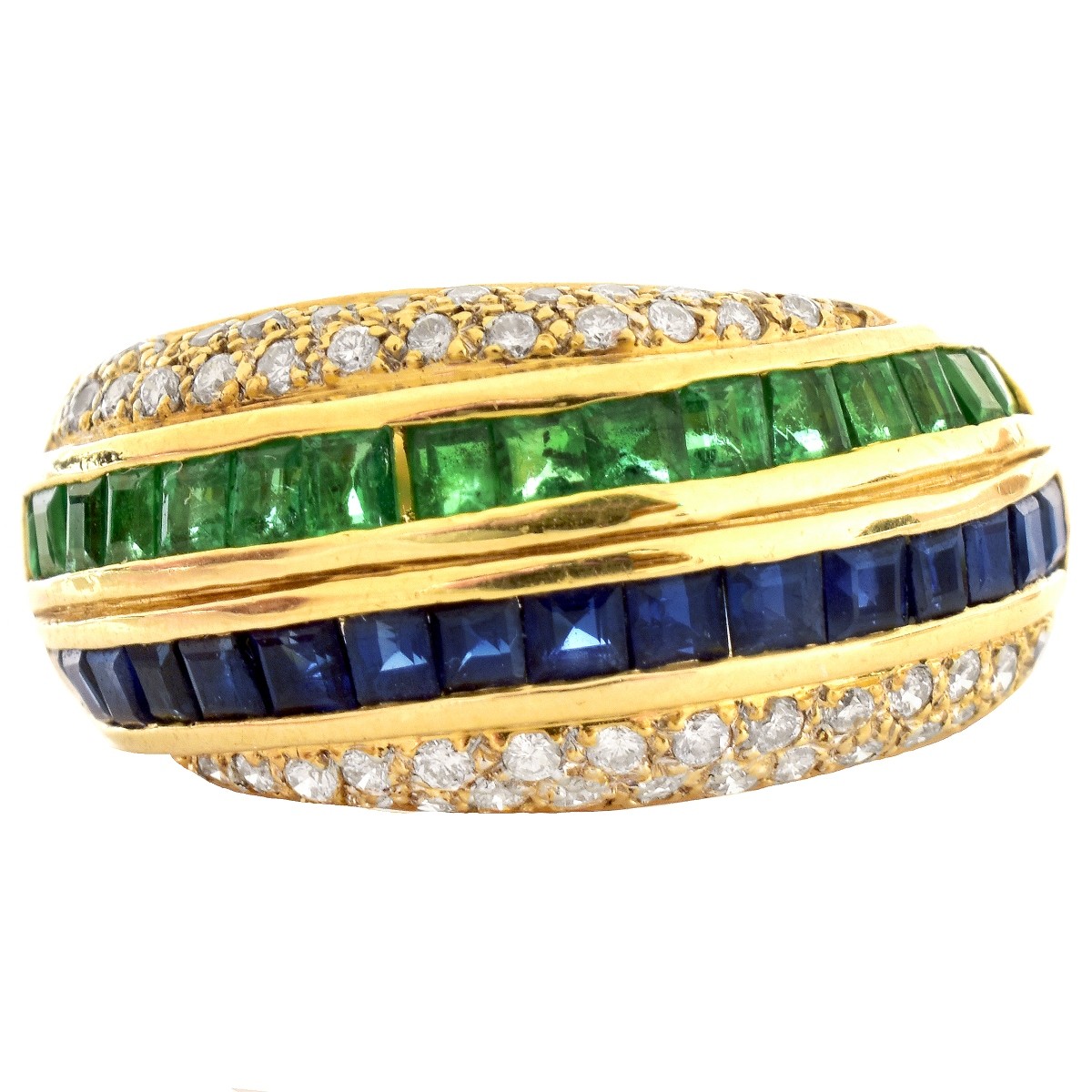 Diamond, Emerald, Sapphire and 18K Gold Ring